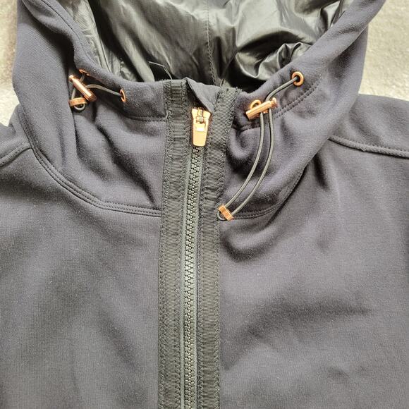 Athleta Windy Point Jacket Women’s Small Black Hooded Rose Gold Trim - Picture 7 of 10